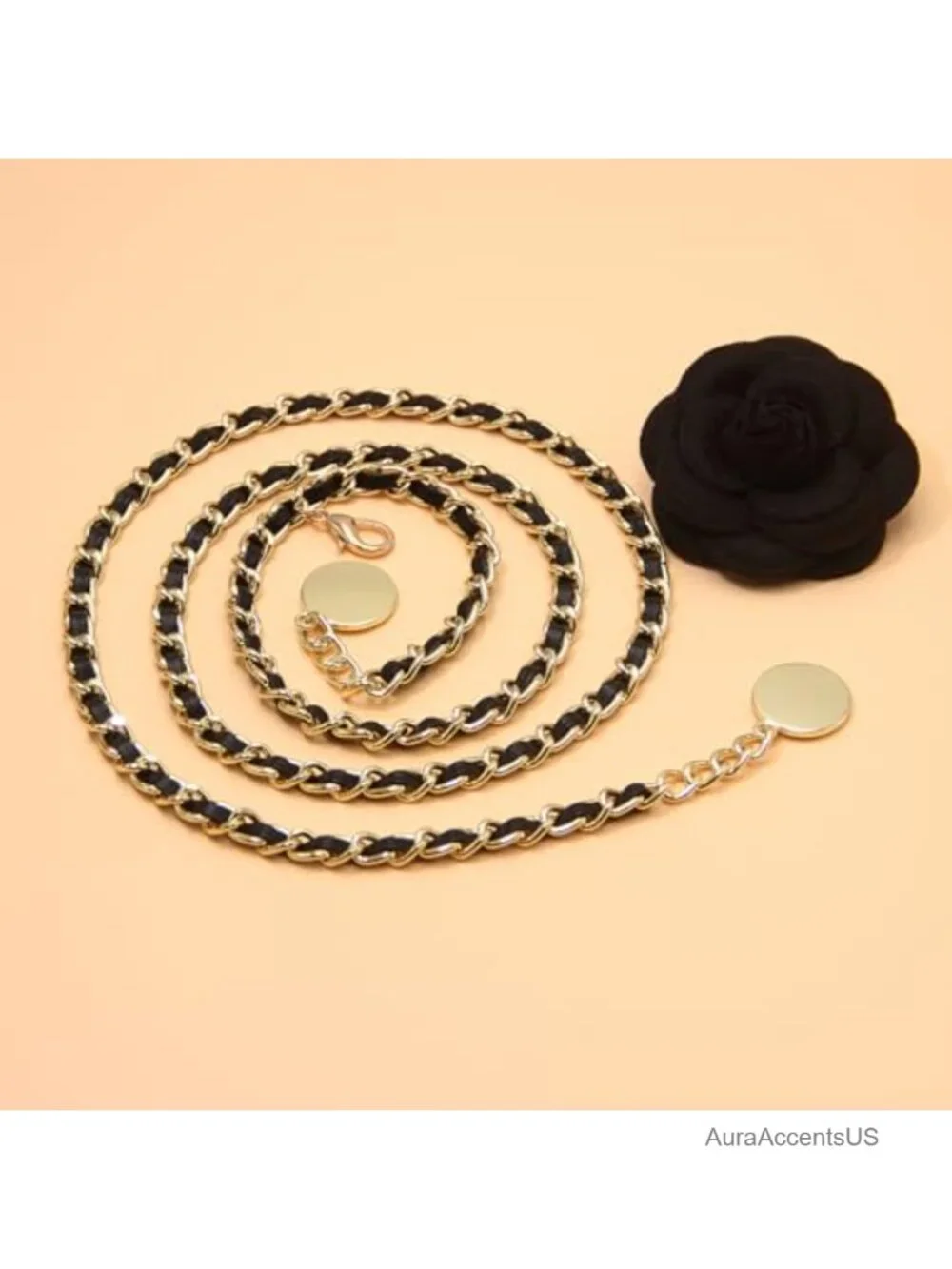 Metal Waist Chain Belt with Camellia Flower Charm - Adjustable Body Chain
